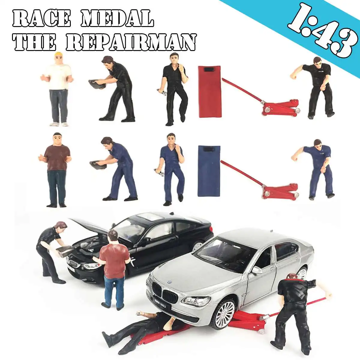 1:43 5pcs People Race Medal set people Model The Repairman Scenario Model For Matchbox Greenlight M2