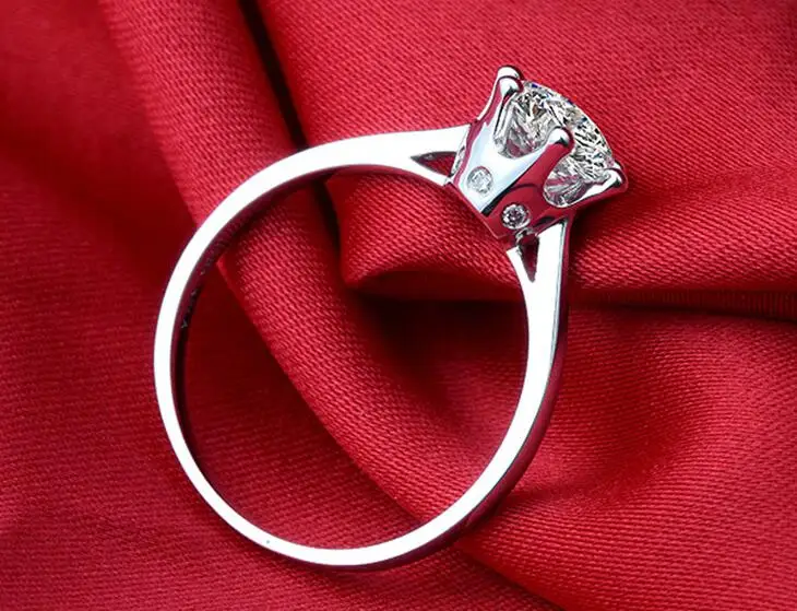 Solitaire CZ Stone Engagement Ring Six Prong Settings 6mm Shiny Genuine 925 Sterling Silver Jewelry Marriage Gift for Wife Lover | Украшения