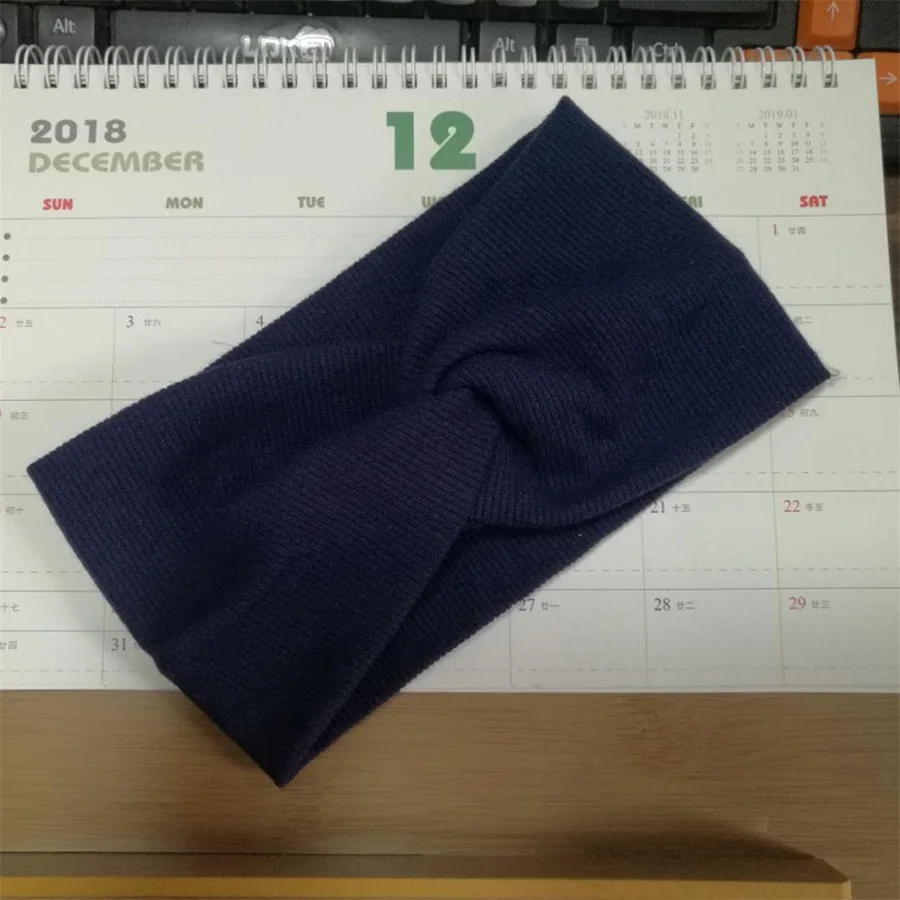 dark blue Модные мягкие женские широкие повязки для волос, простые эластичные повязки на голову для девушек, твист узел, тюрбан для женский головной убор, аксессуары для волос - Цвет: dark blue