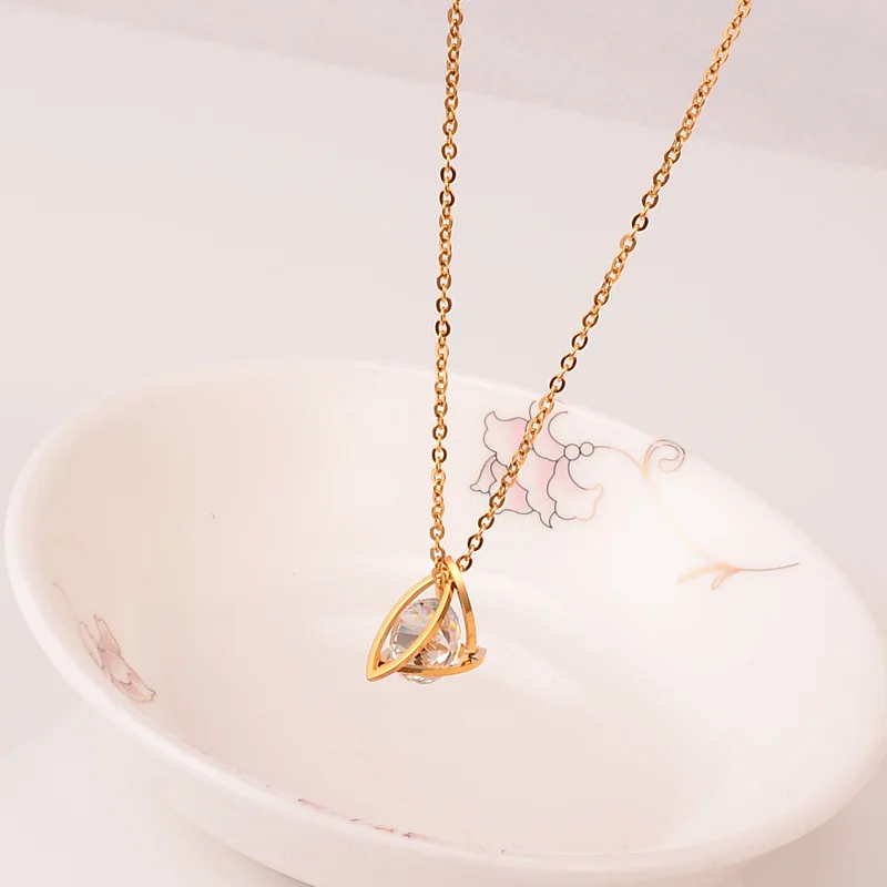L60 gold YUN RUO, розовое золото, серебро, треугольный циркон, кулон, ожерелье, титановая сталь, ювелирные изделия, подарок на день рождения, никогда не выцветает, Прямая поставка - Окраска металла: L60 gold