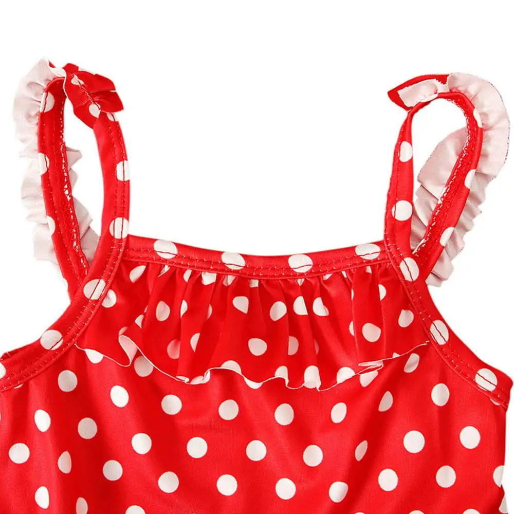 Купальник для девочек 2019 летний купальник на бретелях в горошек с рюшами одежда