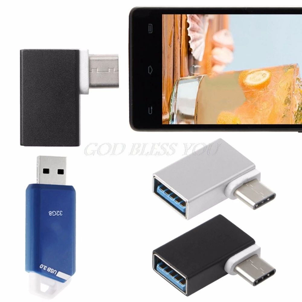 Портативный алюминиевый OTG преобразователь с разъемом USB 3 0 типа C на углом 90