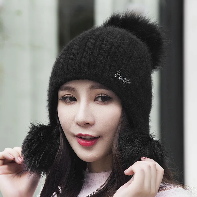 Женская зимняя шапка для взрослых плюс бархатная с кроличьим мехом теплый