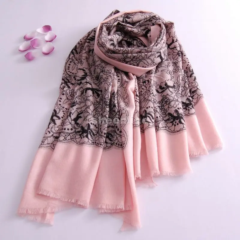 5 видов конструкций Высококачественная шерстяная шаль с кружевом и принтом из