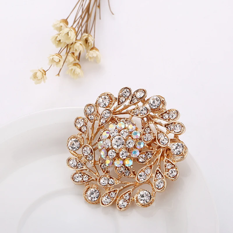 Брошь в виде павлина и животного со сверкающими стразами булавка цветка