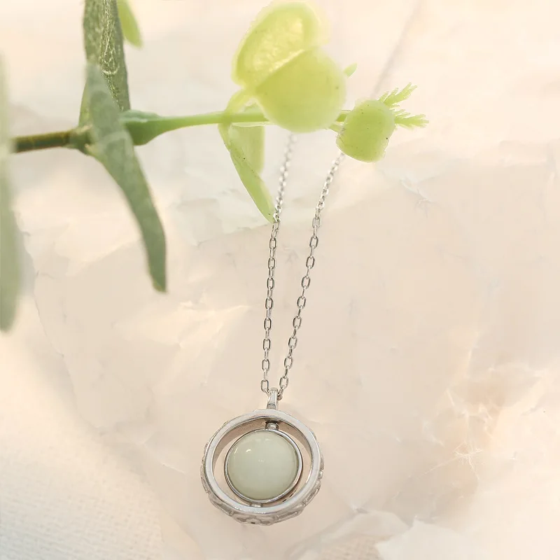 Форзац, 925 пробы, серебряный, круглый лунный камень, длинное ожерелье для женщин, абсорбирующие бусины, модное ювелирное изделие, ожерелье и подвески