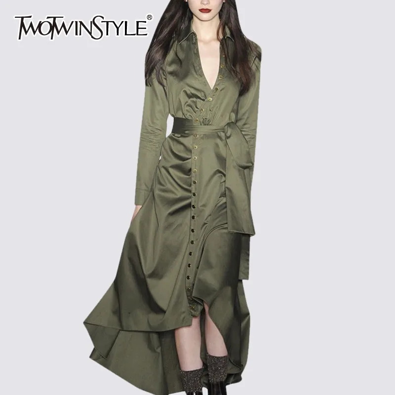 Платье TWOTWINSTYLE Осеннее с высокой талией и треугольным вырезом|Женские платья| |