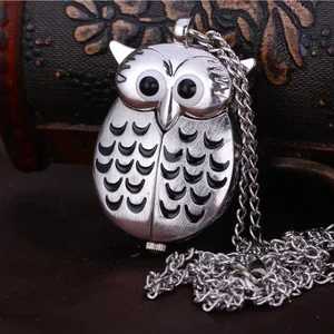 Pocket Watch Retro Big Eyes Colorful Owl Fashion Design Quartz Clock With Necklace Ten Colors Are Av in India