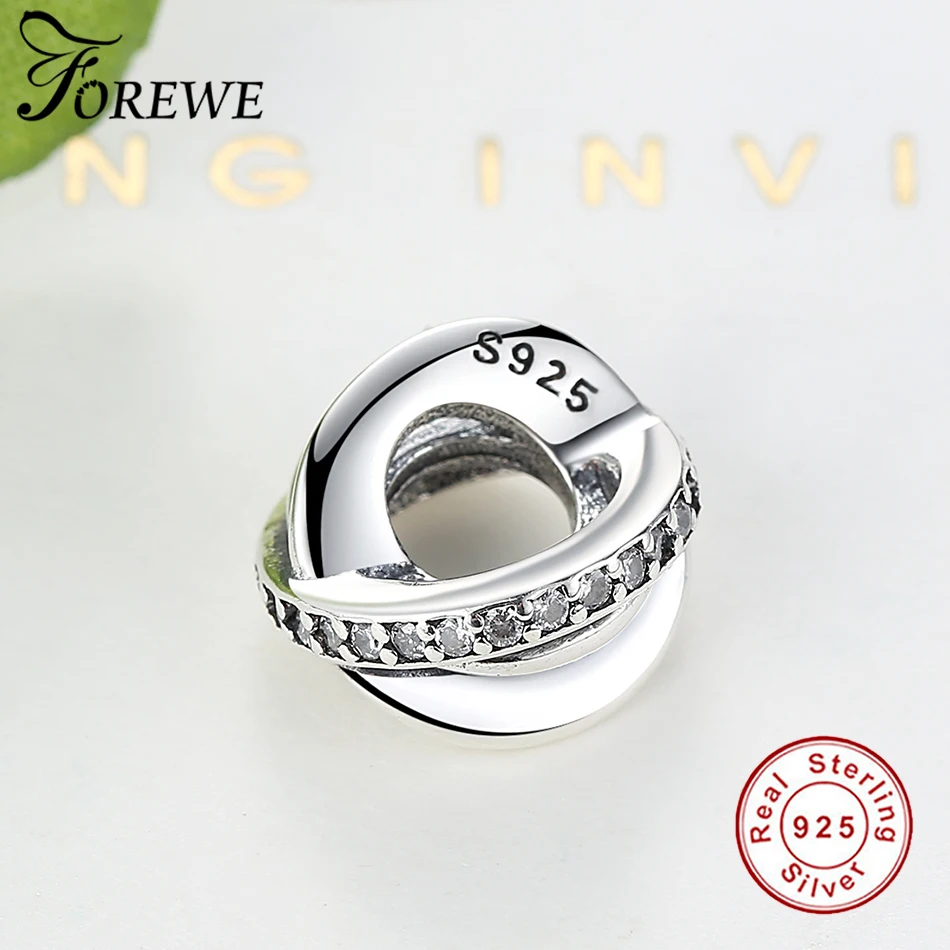 FOREWE 100% 925 пробы серебристый неправильной формы Круглый AAA циркония бусы шарма