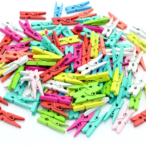 25mm 48pcs Разные цвета, 2 размера на выбор, деревянные колышки для одежды, бумажные пружина для подвешивания фото, зажимы, прищепки для карт сообщений E1106 - Цвет: 25mm 48pcs