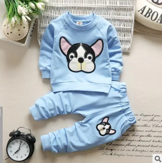 blue Детская одежда для мальчиков с рисунком собаки из мультфильма для маленьких девочек осень Бутик Одежда Зимний комплект одежды для детей повседневный трикотажный спортивный костюм от 2 до 4 лет - Цвет: blue