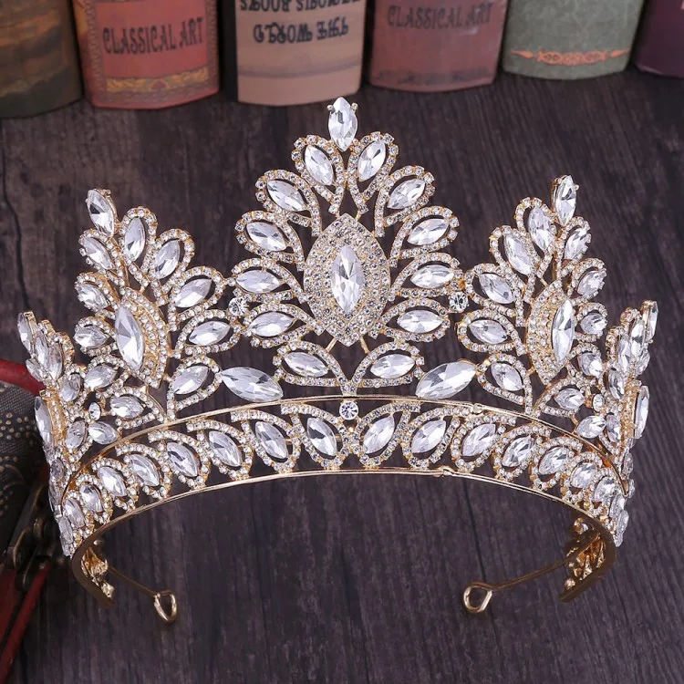 Gold White Шампанское горный хрусталь Невеста барокко Корона корейские ювелирные изделия на волосы свадебные аксессуары для волос, золотистый кристалльная тиара Карнавальная корона королевы - Окраска металла: Gold White