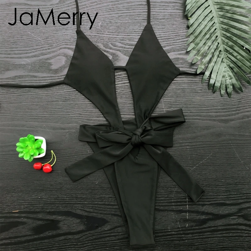 Сексуальный черный цельный купальник женский бразильские стринги бикини пуш ап