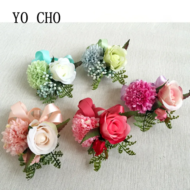 

YO CHO Wrist Corsage Bracelet Foam Rose Sisters Bridesmaid Hand Flowers Wedding Party Bridal Prom Decor Supplies Wrist Flower