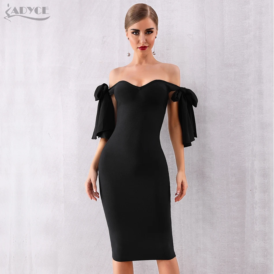 Adyce новое летнее женское Бандажное платье с открытыми плечами Vestido черное с вырезом лодочкой вечерние платья знаменитостей элегантное облегающее Клубное платье
