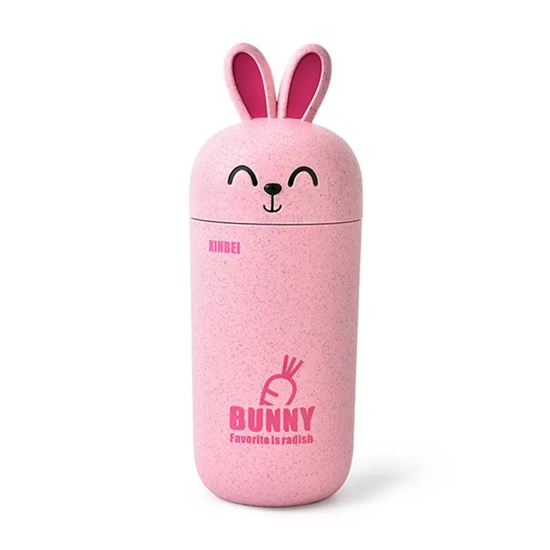 Pink Wheat Rabbit Мода Kawaii аниме кролик пшеничная бутылка для воды с рукавом креативный милый кролик бутылка для велосипедного спорта девушка Студенческая посуда для напитков 415 мл - Цвет: Pink Wheat Rabbit