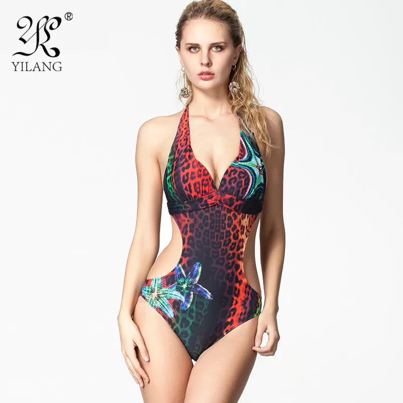 Бренд градиент Леопардовый принт цельный купальник женский сексуальный трикини