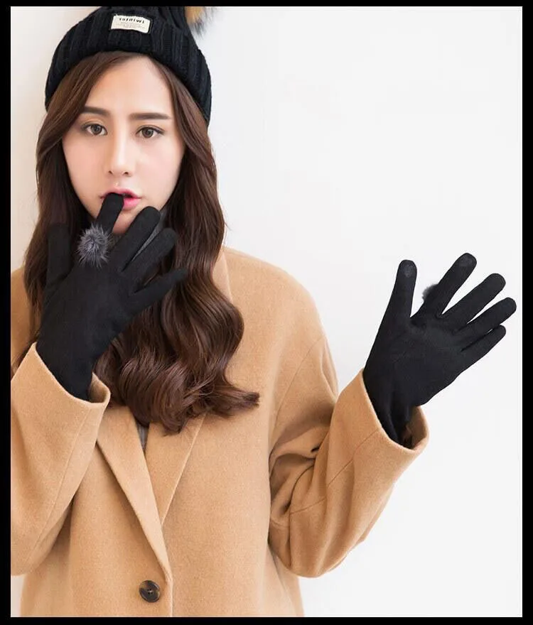SUOGRY Wool Gloves Mittens for Women Smartphone use Winter Warm Knitted Fashion Gloves Black Pink Gray Khaki Ladies Brand Gloves