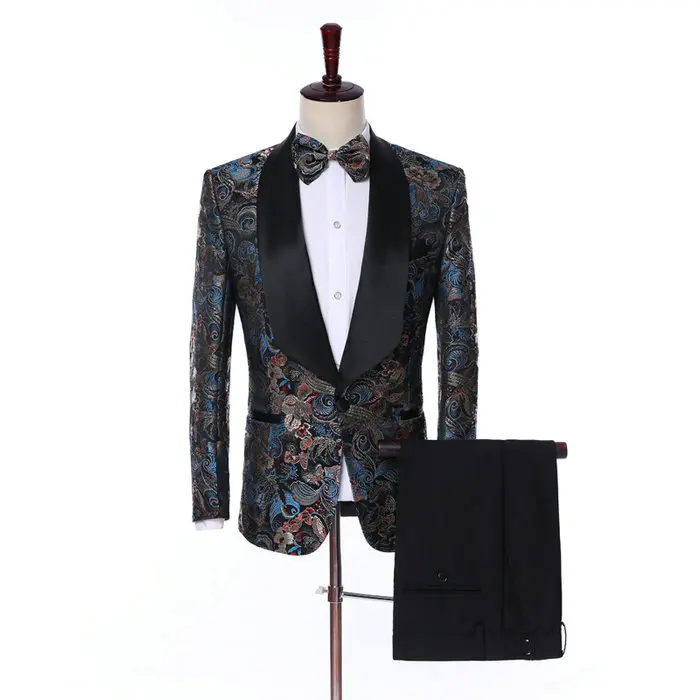 as picture Свадебный костюм мужской вышивкой Slim Fit Свадебные костюмы для мужчин модные Жених выпускного вечера смокинги Terno Masculino мужские костюмы с брюками - Цвет: as picture