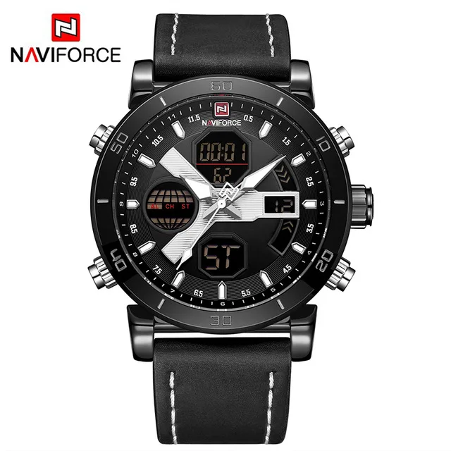 NAVIFORCE Брендовые мужские военные спортивные часы водонепроницаемые цифровые аналоговые кварцевые наручные часы Мужские часы Relogio Masculino 9133 - Цвет: Black Silver