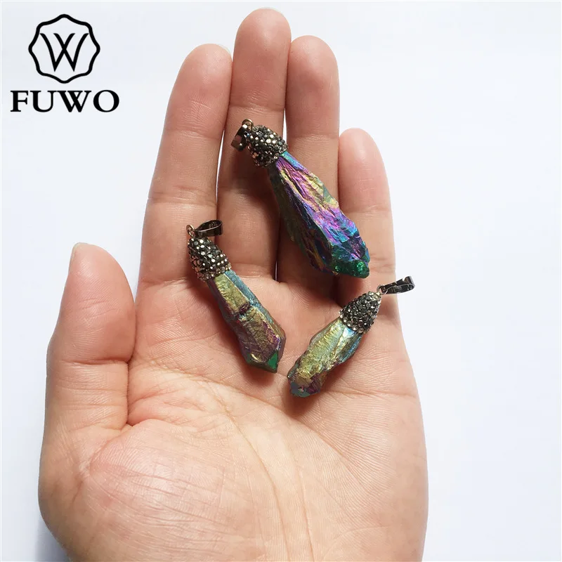 FUWO модный титановый кварцевый кулон Aura с кристаллом выложенный натуральный
