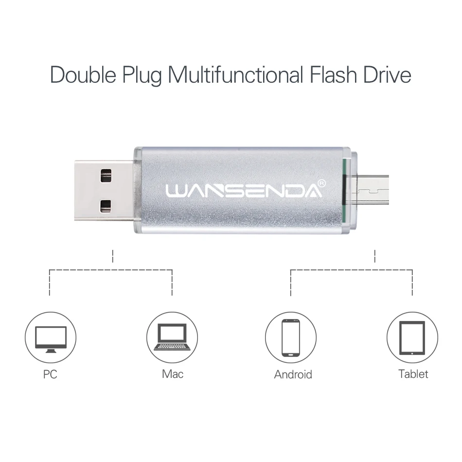 WANSENDA OTG usb флеш-накопитель 128 ГБ 256 ГБ micro usb флеш-накопитель 16 ГБ 32 ГБ 64 Гб 2 в 1 флеш-накопитель для смартфонов/ПК