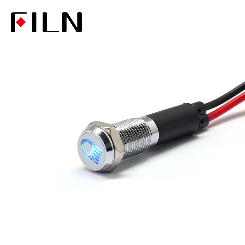 FILN 8 мм Приборная панель автомобиля высокий луч символ led красный желтый белый синий зеленый 12 в светодиодный индикаторный светильник с кабелем 20 см