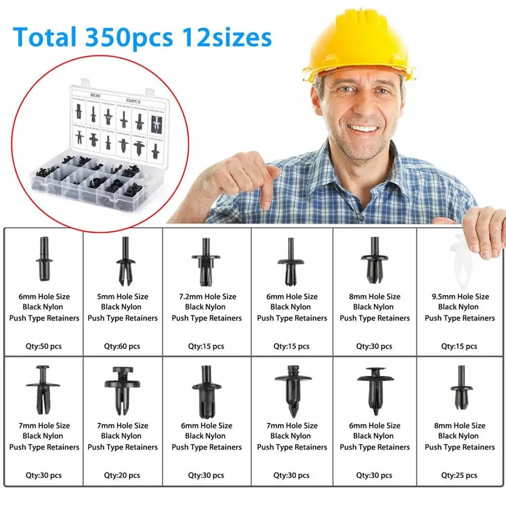 350Pcs Plastic Auto Body Push Pin Rivet Fastener Trim Moulding Clips Screwdriver Car Interior panel buckle Repair Accessories | Автомобили