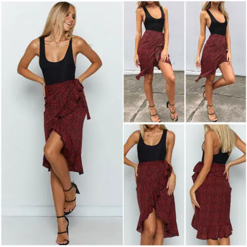 Новинка модная Женская Асимметричная обертка средней длины с высокой талией и