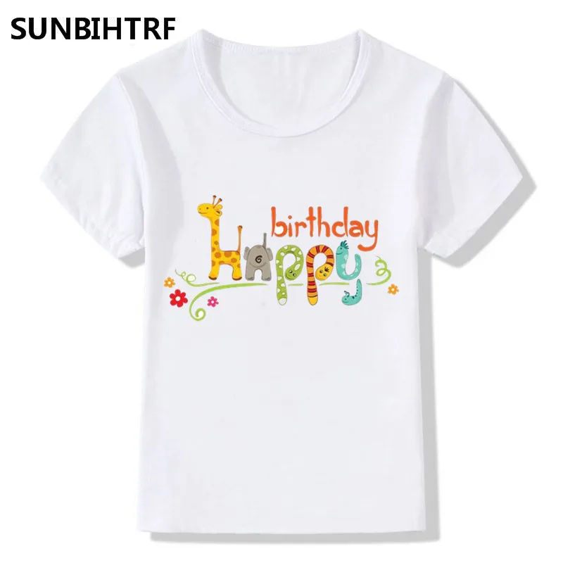 2018 футболки с принтом Art Word Happy Birthday детские летние топы футболка короткими