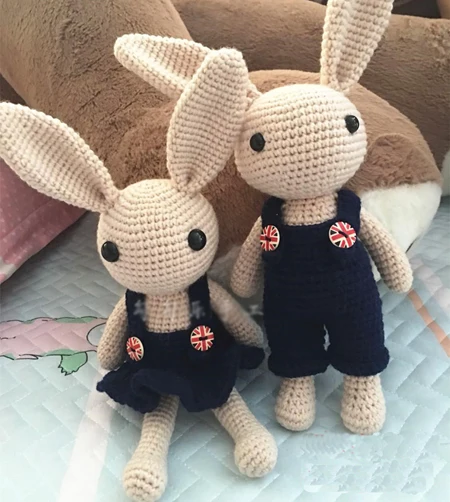 boy and girl Около 26 см шерстяная Кукла Кролик Плюшевые игрушки вязание крючком хлопок кролик кукла ручное вязание животные куклы пара кролик куклы - Цвет: boy and girl