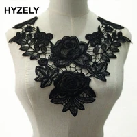 1pc black embroidery double rose flower lace neckline fabric diy collar lace fabrics for sewing supplies crafts bw003b