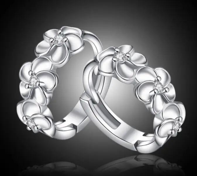 SILVER Подлинные 925 пробы серебряные серьги-гвоздики в форме цветка для женщин, модные AAA циркониевые серьги с кристаллами, хорошее ювелирное изделие, подарок - Окраска металла: SILVER