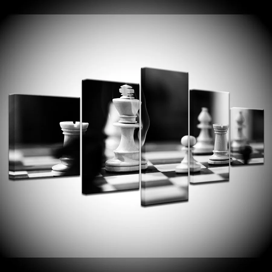 

Canvas Pictures For Living Room Decor 5 Pieces Black And White Chess Paintings HD Prints Game Posters Modular Wall Art Framework