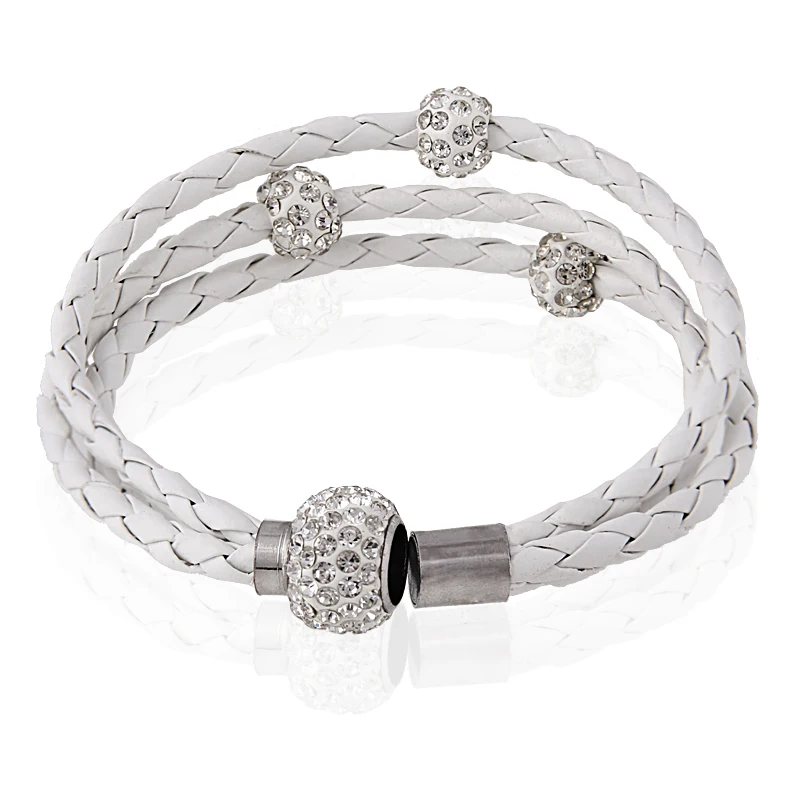 Модный кристалл оптом с магнитной пряжкой белый кожаный браслет ручной работы