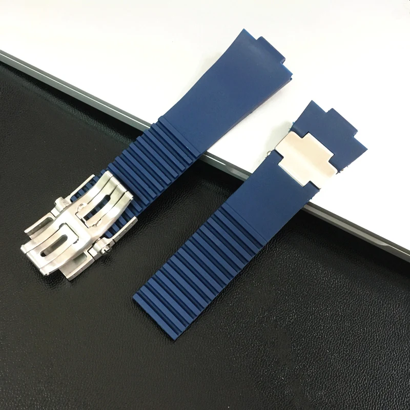 MERJUST 25mm Black Brown Blue Waterproof Silicone Rubber Replacement Wrist Watch Band Strap Belt For Ulysse Nardin Marine Diver
