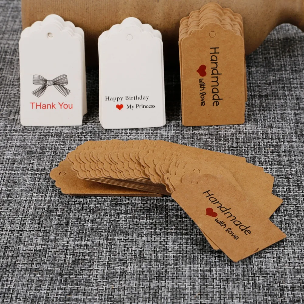 100pcs multi cute brown /white paper gift label tag handmade jewelry charms round wedding favors /cookies decorative - купить по