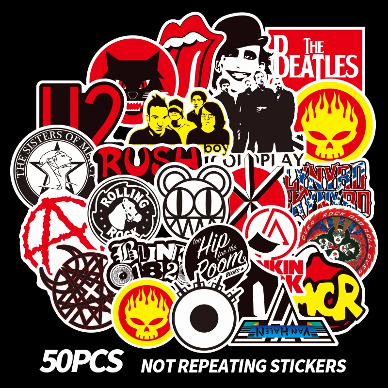 50pcs 50 Pcs Rock& Roll Stickers Band For Laptop Luggage Bicycle Car Styling Skateboard Vinyl Decal Graffiti Punk Cool Stickers F3 - Цвет: 50pcs