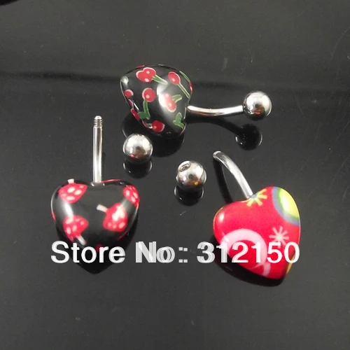 

120pcs/lot Free Shipping 14G belly button rings mix logo design Love heart navel ring body piercing jewelry