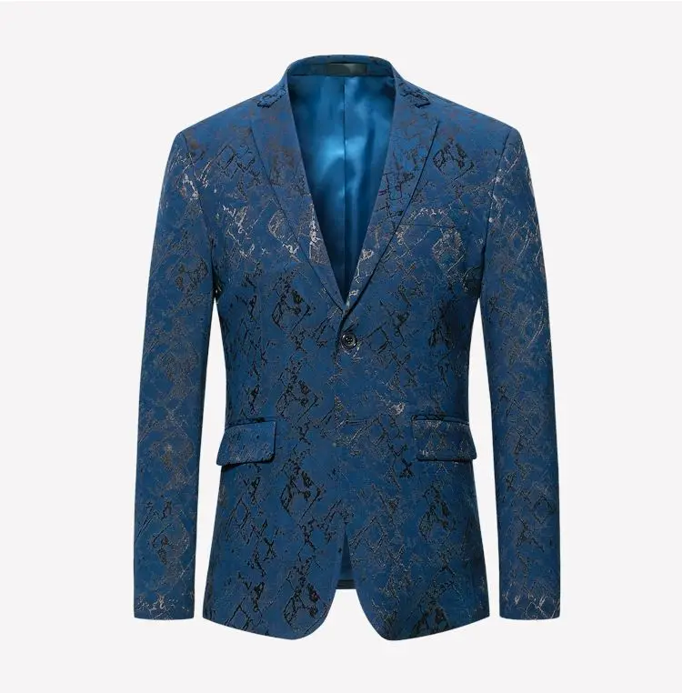 Mogu мужская печатных Повседневное блейзер высокое качество мужские Slim Fit Куртка Весна Мода Две кнопки закрытия плюс Размеры пальто 5XL 6XL - Цвет: blue