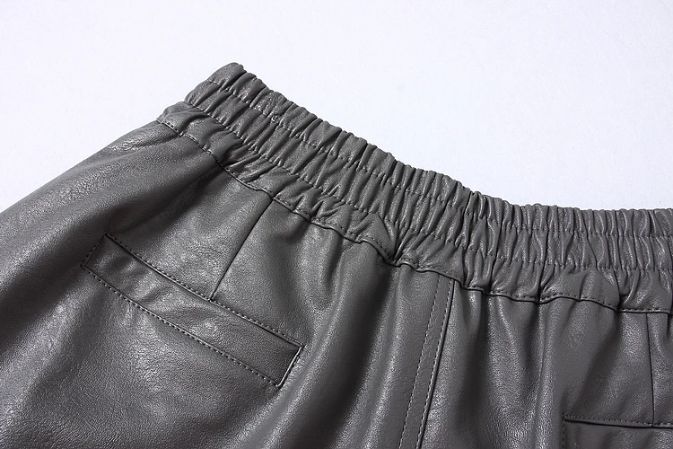 ALPHALMODA осенние женские шорты из искусственной кожи сплошной цвет изгибающий манжета, карман эластичный пояс шорты M-L