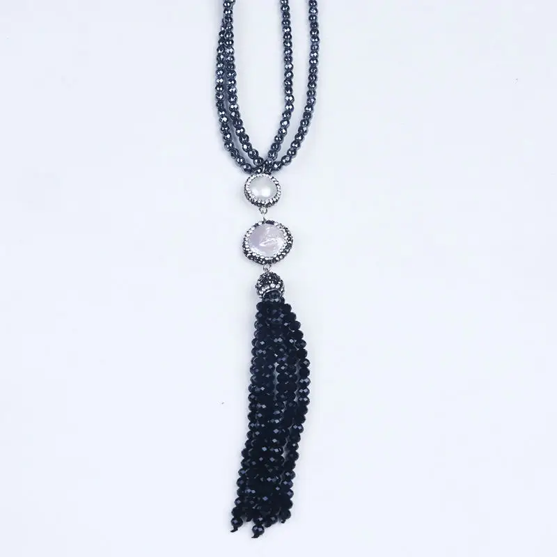 Изысканное черное ожерелье бусы с кисточкой гематит каменное Кристалл бисера