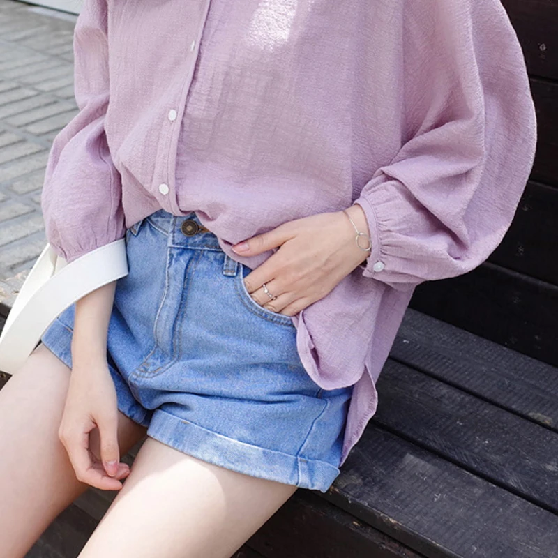 Женская блузка с рукавами фонариками хлопковая и льняная v образным вырезом лето