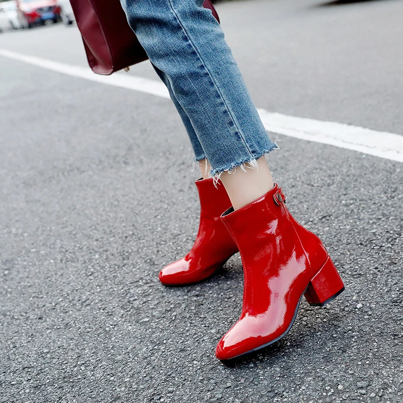 

Advanced Hydrological Soft Patent Leather Square Head Fashion Women's Booties Thick With Warm Inside Female Chelsea Boots
