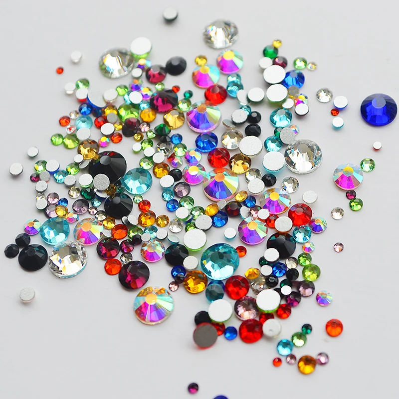 

Mix Size Mix Color Crystals Flatback 7g/lot ss4-ss30 Nail Art Glue On Non-hotfix Rhinestones
