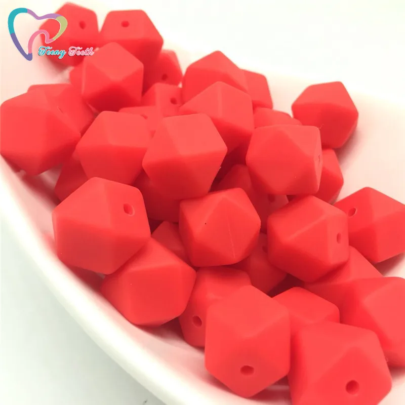 Red Teeny teeth 10 шт. 14 мм шестигранные Силиконовые бусы для прорезывания зубов детские DIY игрушечный детский душ подарок ожерелье соска цепь Силиконовые бусы - Цвет: Red