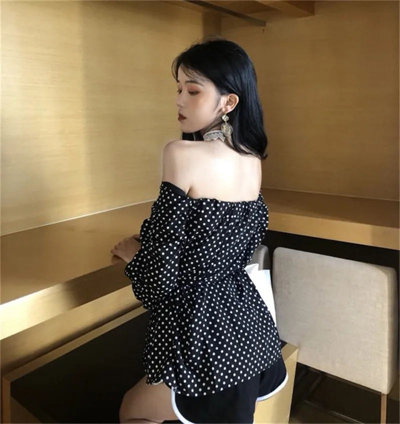 Lychee/блузка для девочек с узором в горошек на шнуровке вырезом лодочкой рукав три