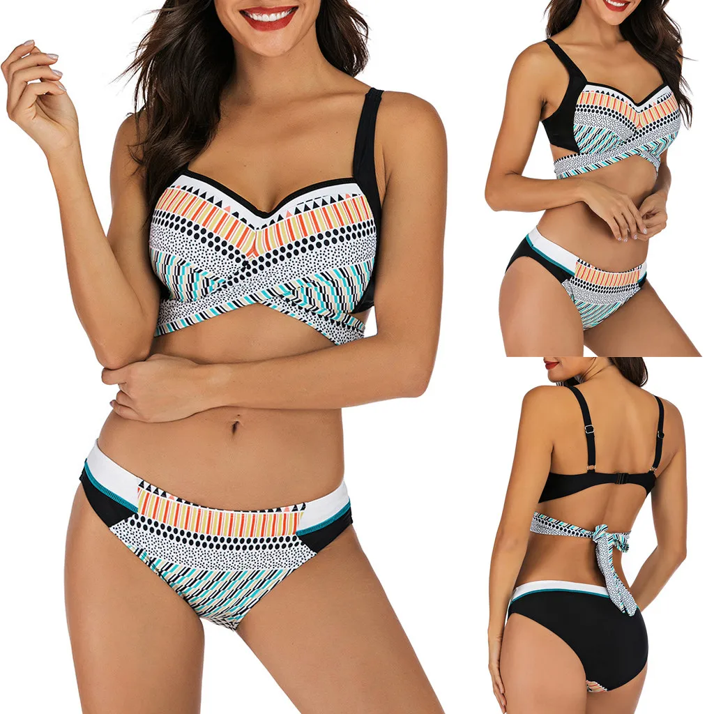 Бикини Большие размеры для женщин Размеры от купальника-танкини с принтом из