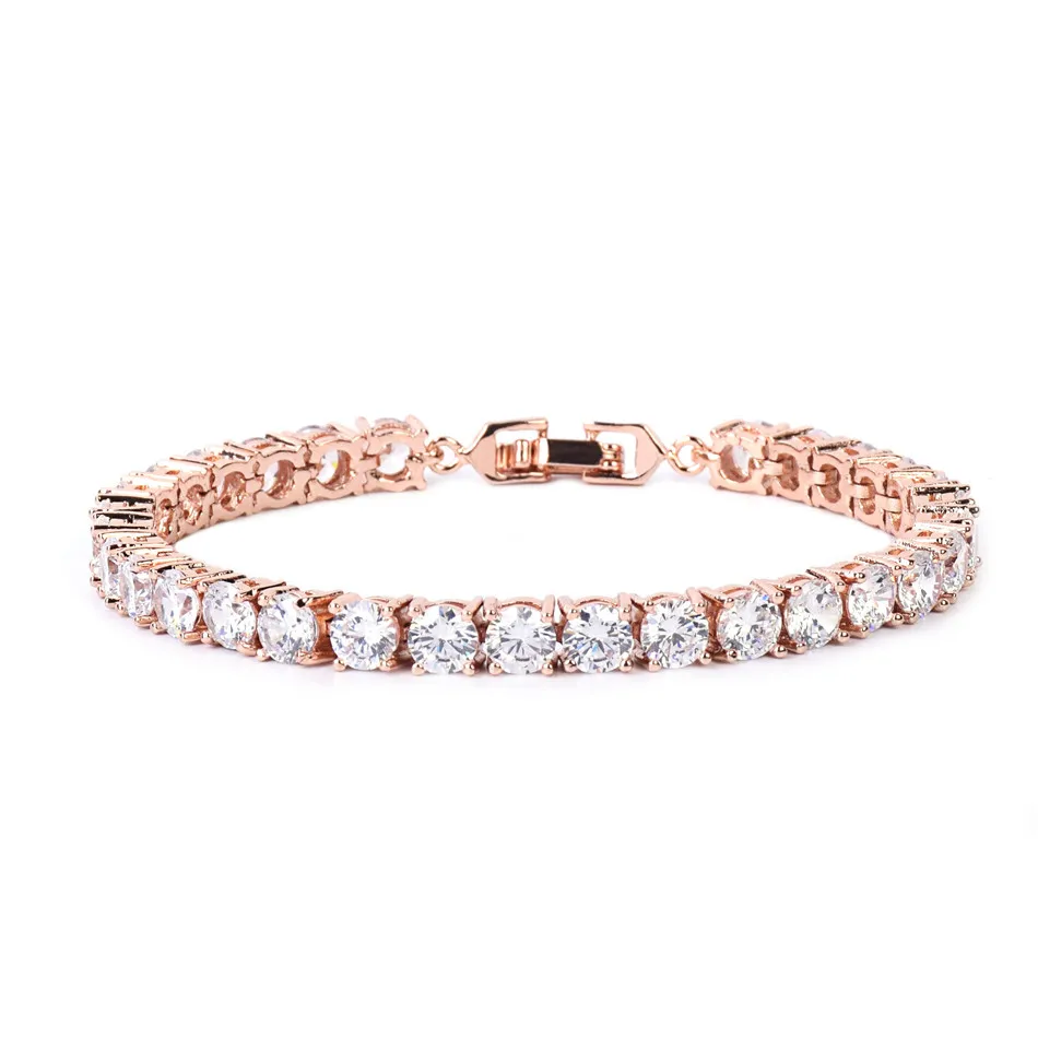 Iced Zircon Теннисный браслет-цепочка мужские хип-хоп ювелирные изделия медный материал золотой серебряный розовый цвет коробка застежка CZ браслет звено 18,5 см
