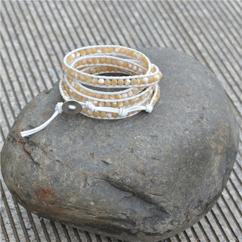 Смешанные природные камни Для женщин кожаный браслет 5 из переплетенных нитей